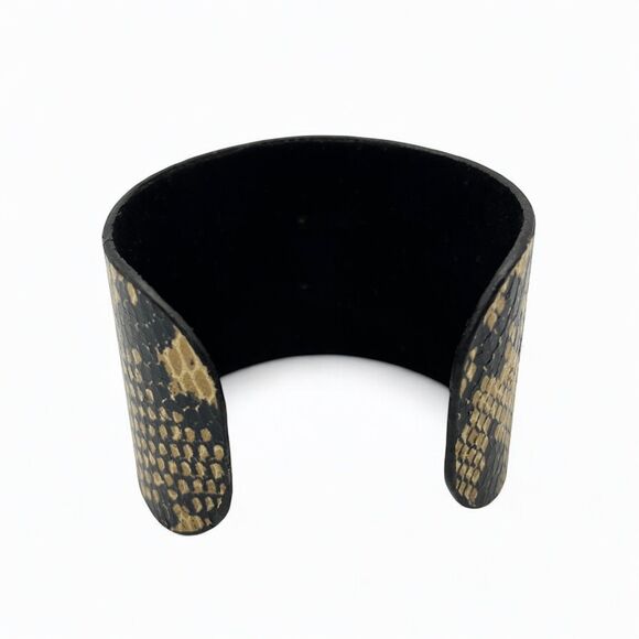 Snakeskin Print Bracelet Cuff Black Simulated Stone Arrowhead Southwest Chunky - Picture 6 of 16